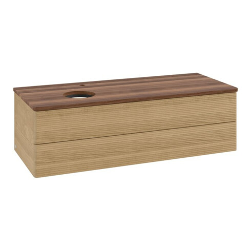 V&B Waschtischunterschrank mit Frontstruktur, mit Beleuchtung Antao 120x36x50cm, HL, WBP w. wal, hon. Oa