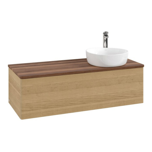 V&B Waschtischunterschrank mit Frontstruktur, mit Beleuchtung Antao 120x36x50cm, HL, WBP w. wal, hon. Oa