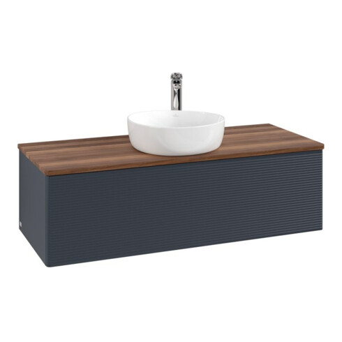 V&B Waschtischunterschrank mit Frontstruktur, mit Beleuchtung Antao 120x36x50cm, HL, WBP w wal, md bl. m Lac