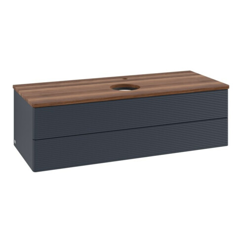 V&B Waschtischunterschrank mit Frontstruktur, mit Beleuchtung Antao 120x36x50cm, HL, WBP w wal, md bl. m Lac