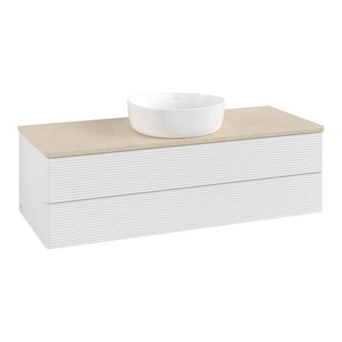 V&B Waschtischunterschrank mit Frontstruktur, mit Beleuchtung Antao 120x36x50cm, WBP botti., glo wh. Lac
