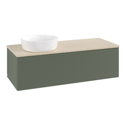 V&B Waschtischunterschrank mit Frontstruktur, mit Beleuchtung Antao 120x36x50cm, WBP botti., lea gre. m Lac