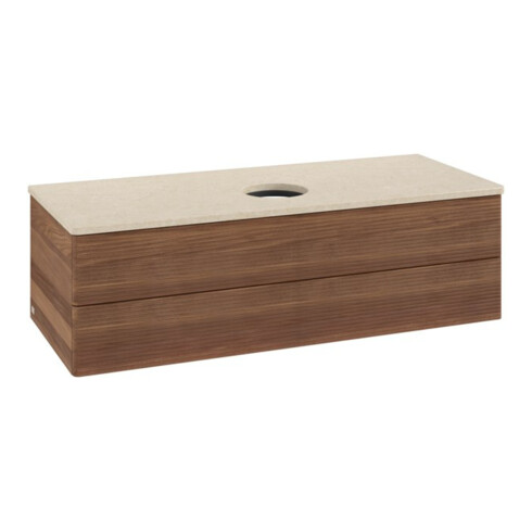 V&B Waschtischunterschrank mit Frontstruktur, mit Beleuchtung Antao 120x36x50cm, WBP-farbe botti., w. walnut