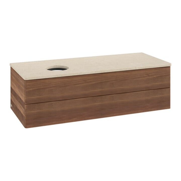 V&B Waschtischunterschrank mit Frontstruktur, mit Beleuchtung Antao 120x36x50cm, WBP-farbe botti., w. walnut