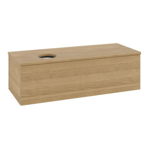 V&B Waschtischunterschrank mit Frontstruktur, mit Beleuchtung Antao 120x36x50cm, WBP-farbe hon. Oa, hon. oak