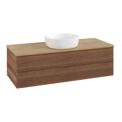 V&B Waschtischunterschrank mit Frontstruktur, mit Beleuchtung Antao 120x36x50cm, WBP-farbe hon. Oa, w. wal