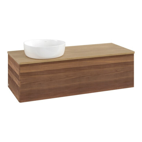 V&B Waschtischunterschrank mit Frontstruktur, mit Beleuchtung Antao 120x36x50cm, WBP-farbe hon. Oa, w. wal