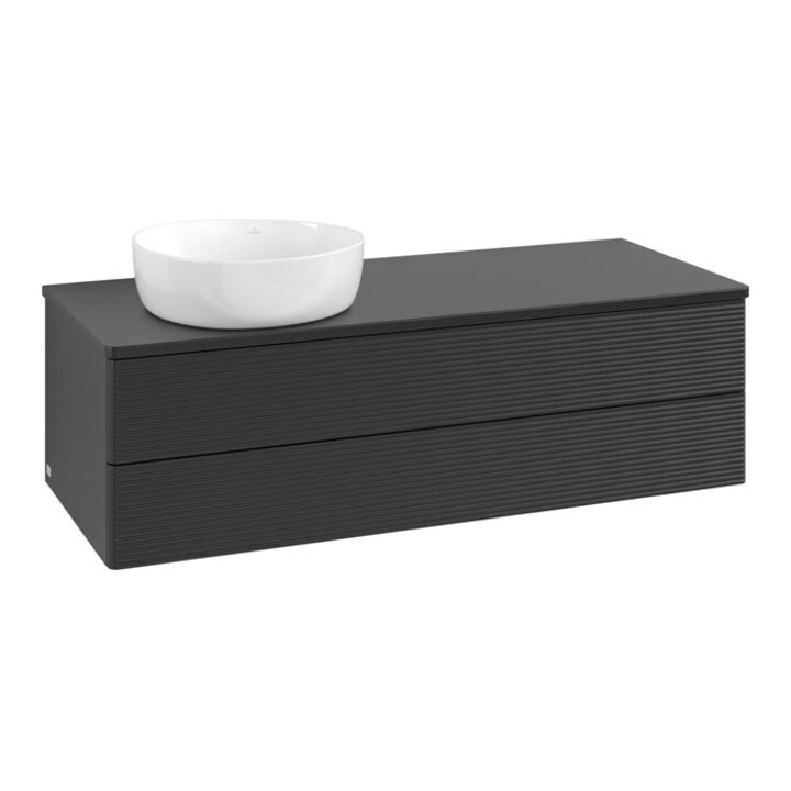 V&B Waschtischunterschrank mit Frontstruktur, mit Beleuchtung Antao 120x36x50cm, WBP-farbe Lac, bla m Lac