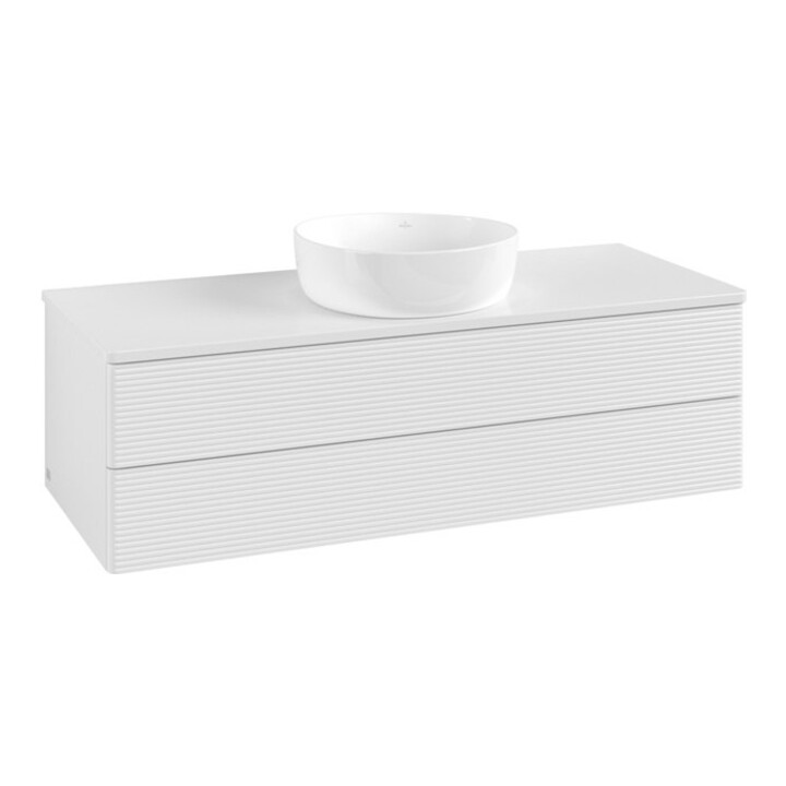 V&B Waschtischunterschrank mit Frontstruktur, mit Beleuchtung Antao 120x36x50cm, WBP-farbe Lac, glo wh. Lac