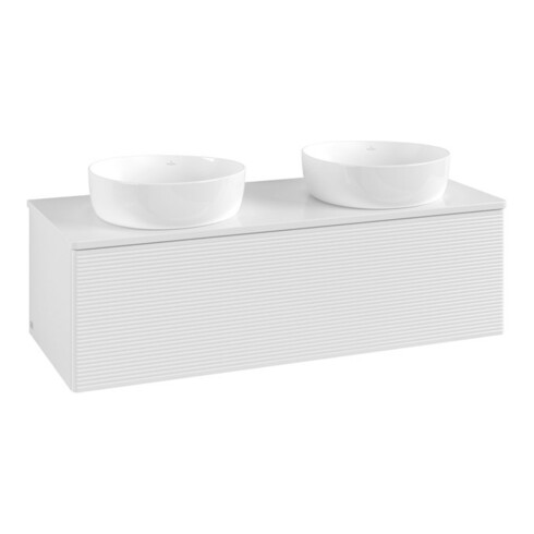 V&B Waschtischunterschrank mit Frontstruktur, mit Beleuchtung Antao 120x36x50cm, WBP-farbe Lac, glo wh. Lac