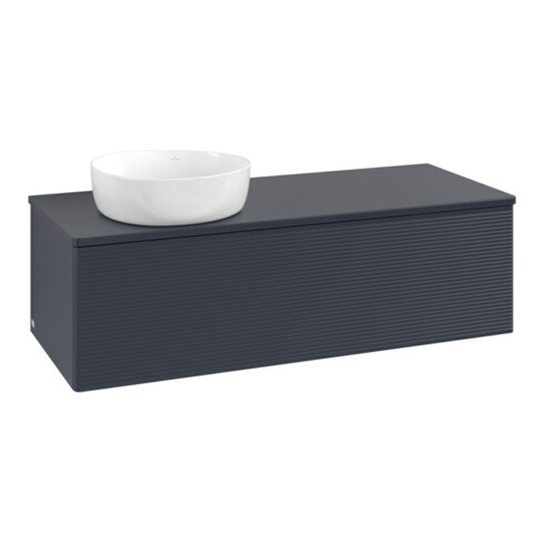 V&B Waschtischunterschrank mit Frontstruktur, mit Beleuchtung Antao 120x36x50cm, WBP-farbe Lac, md bl. m Lac