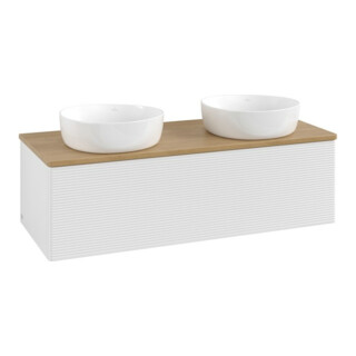 V&B Waschtischunterschrank mit Frontstruktur, mit Beleuchtung Antao 120x36x50cm, WBP hon. Oa, glo wh. Lac