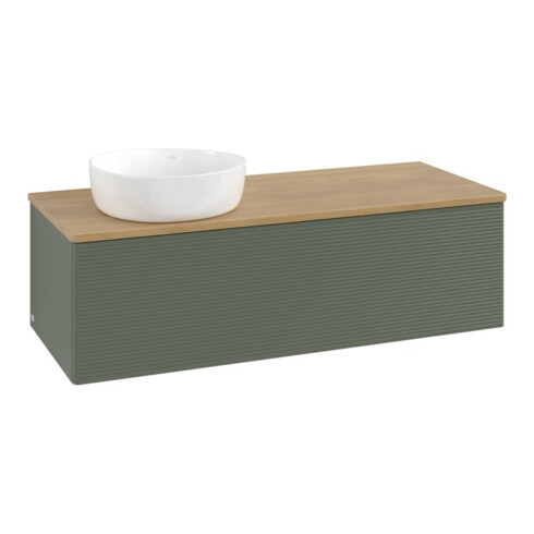 V&B Waschtischunterschrank mit Frontstruktur, mit Beleuchtung Antao 120x36x50cm, WBP hon. Oa, lea gre. m Lac