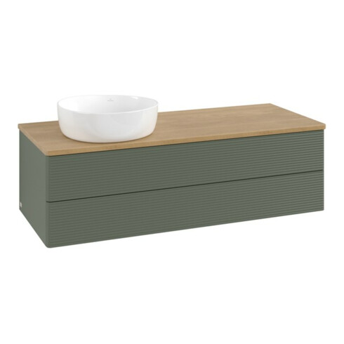 V&B Waschtischunterschrank mit Frontstruktur, mit Beleuchtung Antao 120x36x50cm, WBP hon. Oa, lea gre. m Lac