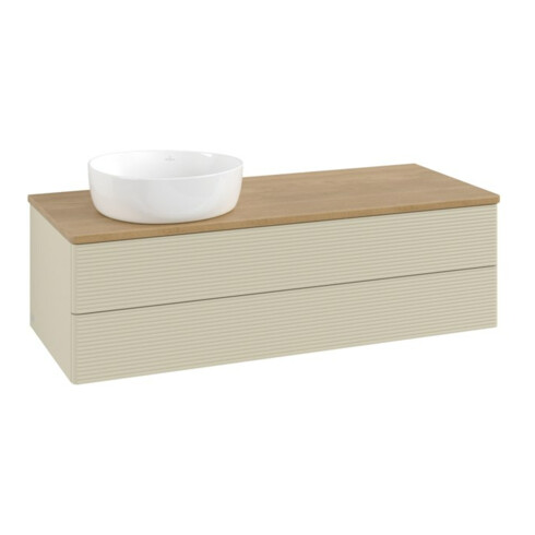 V&B Waschtischunterschrank mit Frontstruktur, mit Beleuchtung Antao 120x36x50cm, WBP hon. Oa, si Gr m Lac