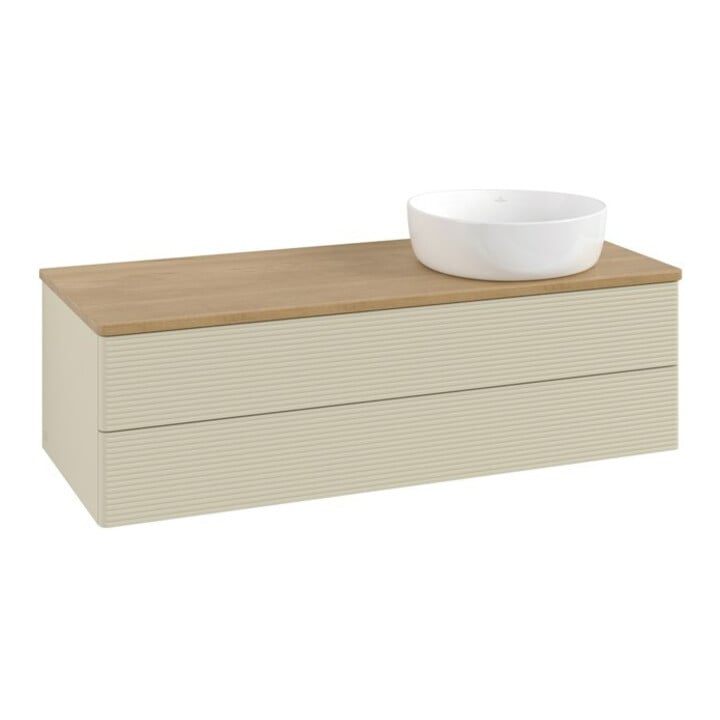 V&B Waschtischunterschrank mit Frontstruktur, mit Beleuchtung Antao 120x36x50cm, WBP hon. Oa, si Gr m Lac