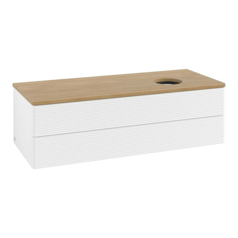 V&B Waschtischunterschrank mit Frontstruktur, mit Beleuchtung Antao 120x36x50cm, WBP hon. Oa, wh. m Lac