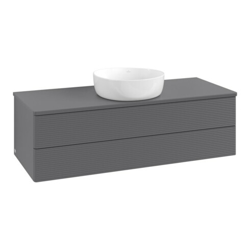 V&B Waschtischunterschrank mit Frontstruktur, mit Beleuchtung Antao 120x36x50cm, WBP Lac, Anthrac. m Lac