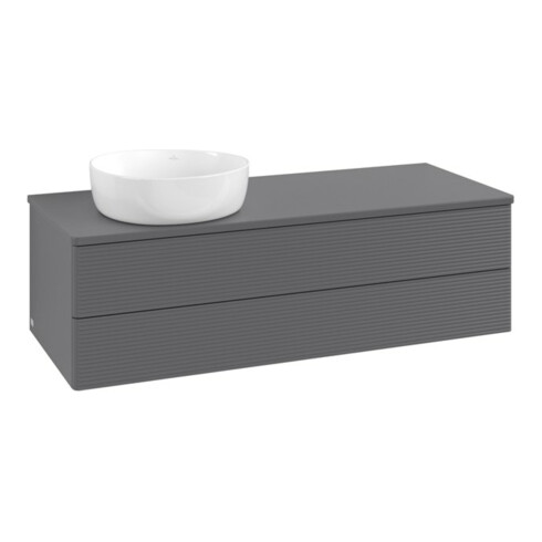 V&B Waschtischunterschrank mit Frontstruktur, mit Beleuchtung Antao 120x36x50cm, WBP Lac, Anthrac. m Lac