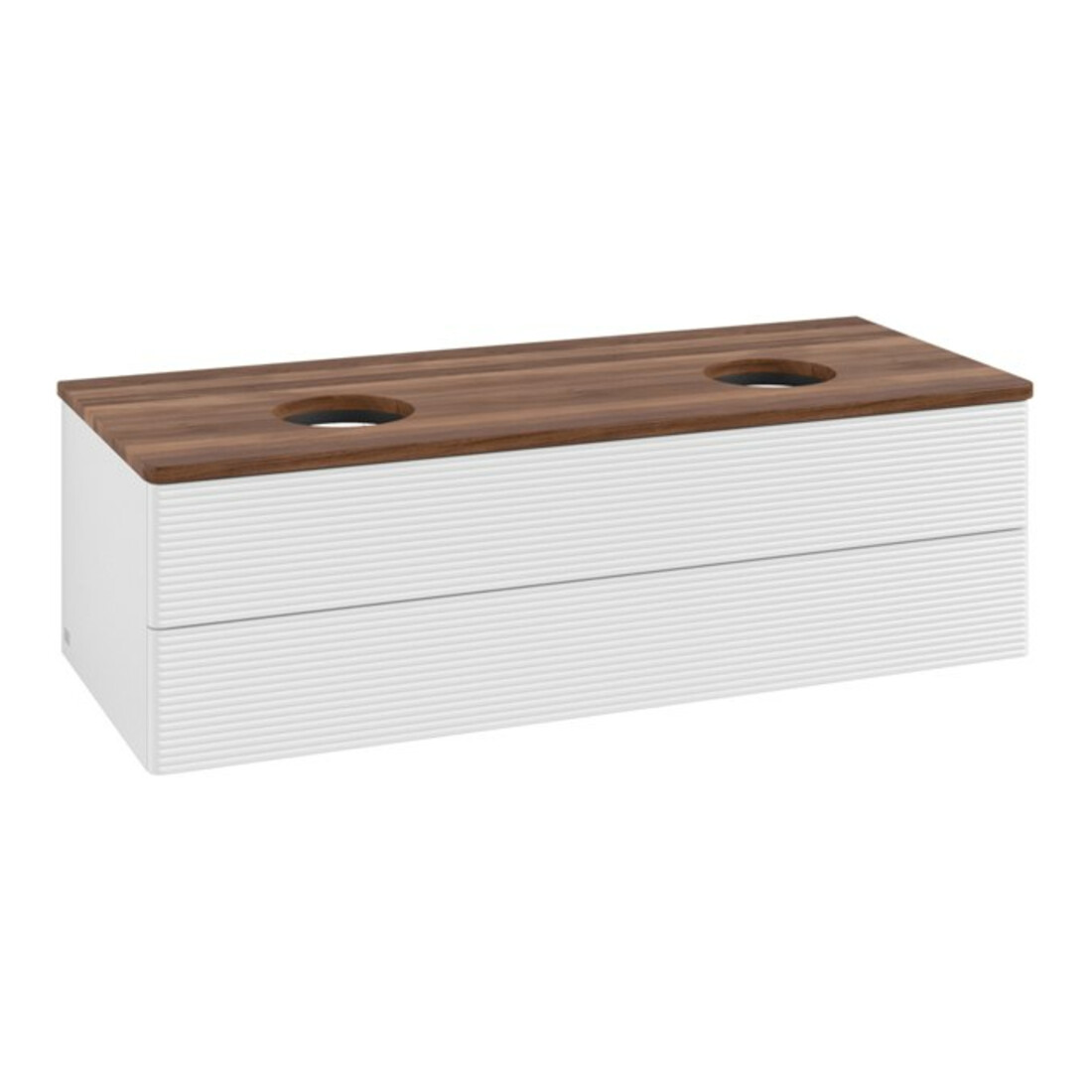 V&B Waschtischunterschrank mit Frontstruktur, mit Beleuchtung Antao 120x36x50cm, WBP w. wal, glo wh. Lac
