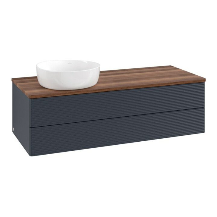 V&B Waschtischunterschrank mit Frontstruktur, mit Beleuchtung Antao 120x36x50cm, WBP w. wal, md bl. m Lac