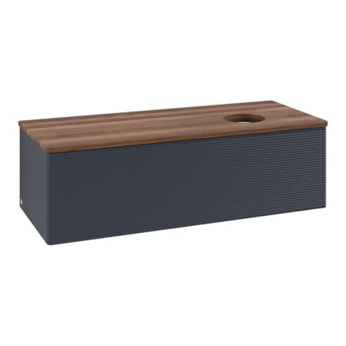 V&B Waschtischunterschrank mit Frontstruktur, mit Beleuchtung Antao 120x36x50cm, WBP w. wal, md bl. m Lac