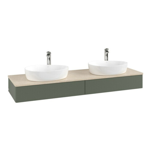 V&B Waschtischunterschrank mit Frontstruktur, mit Beleuchtung Antao 160x50cm, HL, WBP botti., lea gre. m Lac
