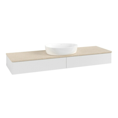 V&B Waschtischunterschrank mit Frontstruktur, mit Beleuchtung Antao 160x50cm, WBP-farbe botti., glo wh. Lac