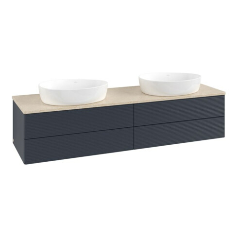 V&B Waschtischunterschrank mit Frontstruktur, mit Beleuchtung Antao 160x50cm, WBP-farbe botti., md bl. m Lac