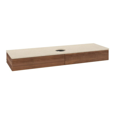 V&B Waschtischunterschrank mit Frontstruktur, mit Beleuchtung Antao 160x50cm, WBP-farbe botti., warm walnut