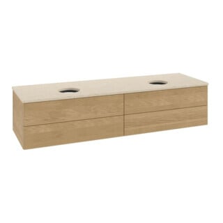 V&B Waschtischunterschrank mit Frontstruktur, mit Beleuchtung Antao 160x50cm, WBP-farbe botticino, honey oak