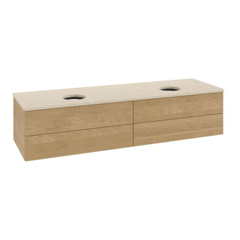 V&B Waschtischunterschrank mit Frontstruktur, mit Beleuchtung Antao 160x50cm, WBP-farbe botticino, honey oak