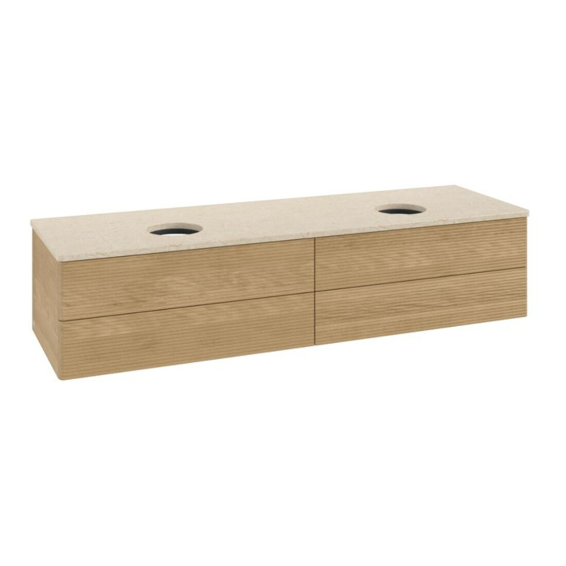 V&B Waschtischunterschrank mit Frontstruktur, mit Beleuchtung Antao 160x50cm, WBP-farbe botticino, honey oak