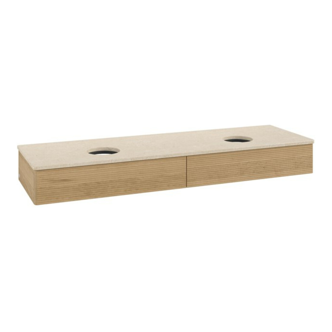 V&B Waschtischunterschrank mit Frontstruktur, mit Beleuchtung Antao 160x50cm, WBP-farbe botticino, honey oak