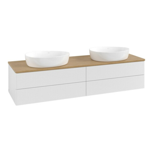 V&B Waschtischunterschrank mit Frontstruktur, mit Beleuchtung Antao 160x50cm, WBP-farbe hon. Oa, glo wh. Lac