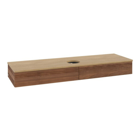 V&B Waschtischunterschrank mit Frontstruktur, mit Beleuchtung Antao 160x50cm, WBP-farbe hon. Oa, warm walnut