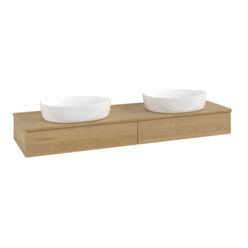 V&B Waschtischunterschrank mit Frontstruktur, mit Beleuchtung Antao 160x50cm, WBP-farbe honey oak, honey oak