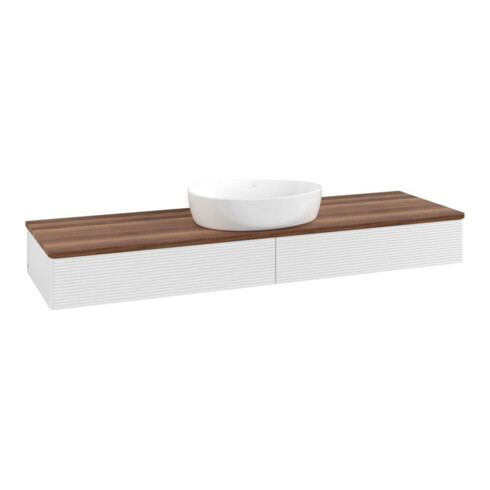 V&B Waschtischunterschrank mit Frontstruktur, mit Beleuchtung Antao 160x50cm, WBP-farbe w. wal, glo wh. Lac