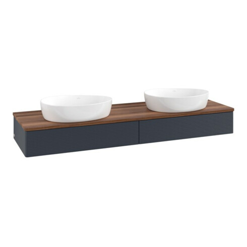 V&B Waschtischunterschrank mit Frontstruktur, mit Beleuchtung Antao 160x50cm, WBP-farbe w. wal, md bl. m Lac
