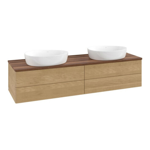 V&B Waschtischunterschrank mit Frontstruktur, mit Beleuchtung Antao 160x50cm, WBP-farbe w. walnut, honey oak