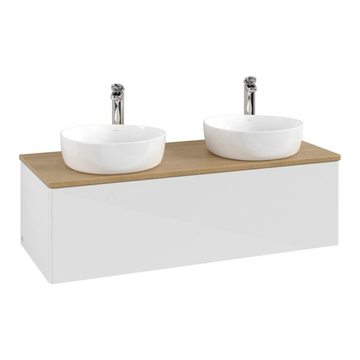 V&B Waschtischunterschrank ohne Frontstruktur Antao 120x36x50cm, HL, WBP hon. Oa, g wh. Lac