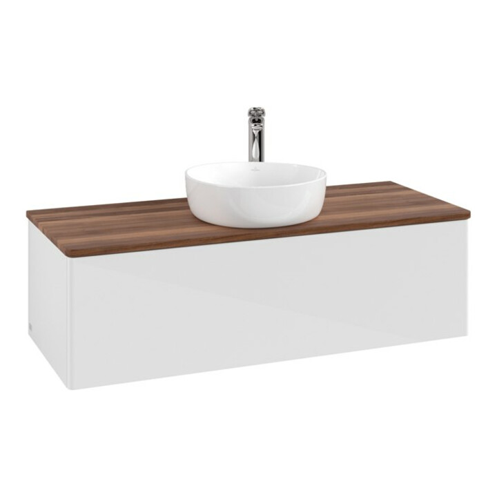 V&B Waschtischunterschrank ohne Frontstruktur Antao 120x36x50cm, HL, WBP w. wal, glo wh. Lac