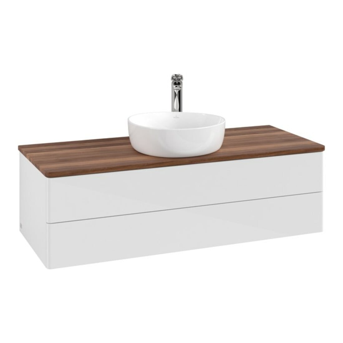 V&B Waschtischunterschrank ohne Frontstruktur Antao 120x36x50cm, HL, WBP w. wal, glo wh. Lac