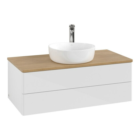 V&B Waschtischunterschrank ohne Frontstruktur -Beleuchtung Antao 100x36x50cm, HL, WBP hon. Oa, g wh. Lac