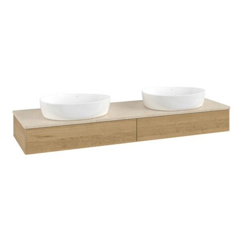 V&B Waschtischunterschrank ohne Frontstruktur -Beleuchtung Antao 160x50cm, WBP-farbe botticino, honey oak