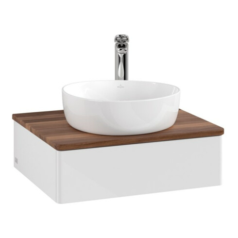 V&B Waschtischunterschrank ohne Frontstruktur -Beleuchtung Antao 60x19x50cm, HL, WBP w. wal, glo wh. Lac