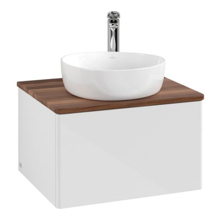 V&B Waschtischunterschrank ohne Frontstruktur -Beleuchtung Antao 60x36x50cm, HL, WBP w. wal, glo wh. Lac