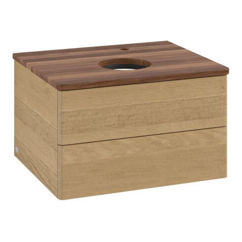 V&B Waschtischunterschrank ohne Frontstruktur -Beleuchtung Antao 60x36x50cm, HL, WBP w. wal, hon. Oa