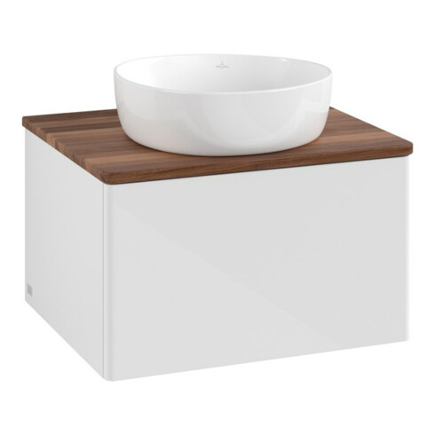 V&B Waschtischunterschrank ohne Frontstruktur -Beleuchtung Antao 60x36x50cm, WBP w. wal, glo wh. Lac