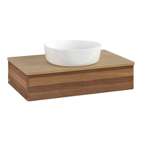V&B Waschtischunterschrank ohne Frontstruktur -Beleuchtung Antao 80x19x50cm, WBP-farbe hon. Oa, w. walnut